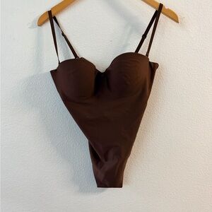 Skims Body Molded Underwire Brown Cocoa Thong Bodysuit Size M BD-THG-3286 0887